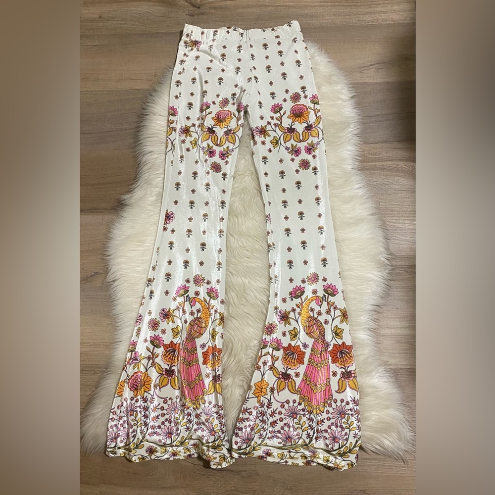 Flare Street x Free People Amalia Velvet Floral Peacock Wide Leg Pants - Picture 5 of 8
